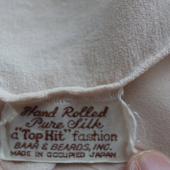 Baar & Beards Top Hit Hand Rolled Pure Silk Occupied Japan Vintage Tan Scarf - Picture 4 of 5